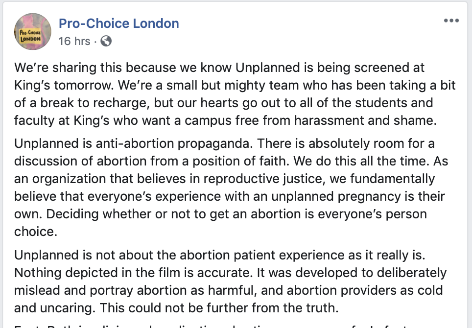 Pro-Choice London post from yesterday